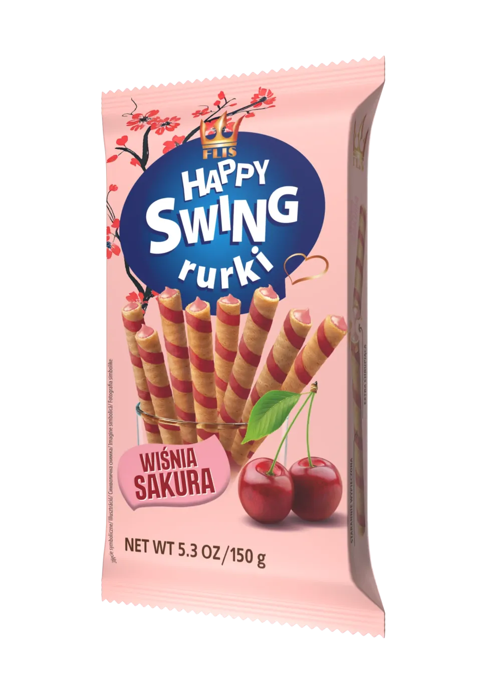 Happy Swing Wiśnia Sakura 150 g — rurki waflowe